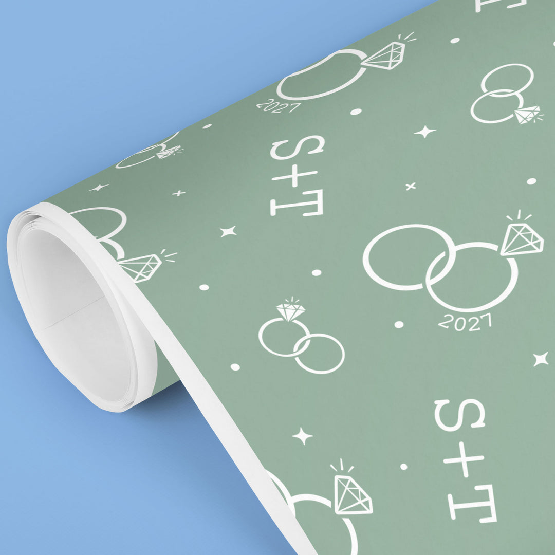 Custom Text Wrapping Paper - Sage Green Wedding Rings