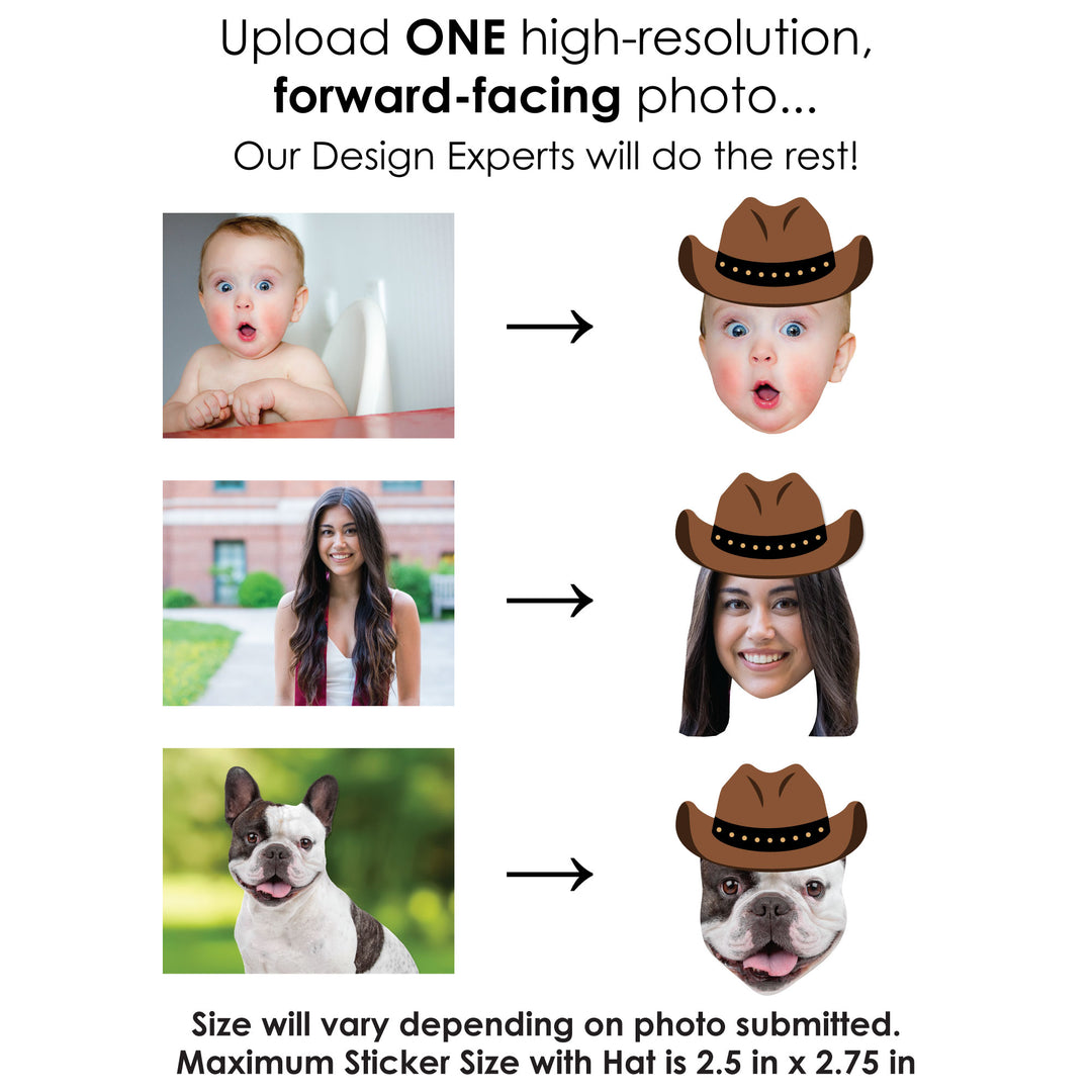 Custom Photo Cowboy Hat Fun Face Cut-Out Stickers - Set of 24