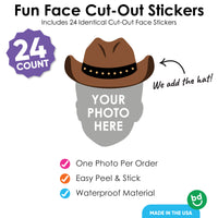 Custom Photo Cowboy Hat Fun Face Cut-Out Stickers - Set of 24
