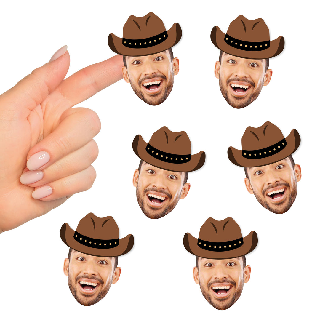 Custom Photo Cowboy Hat Fun Face Cut-Out Stickers - Set of 24