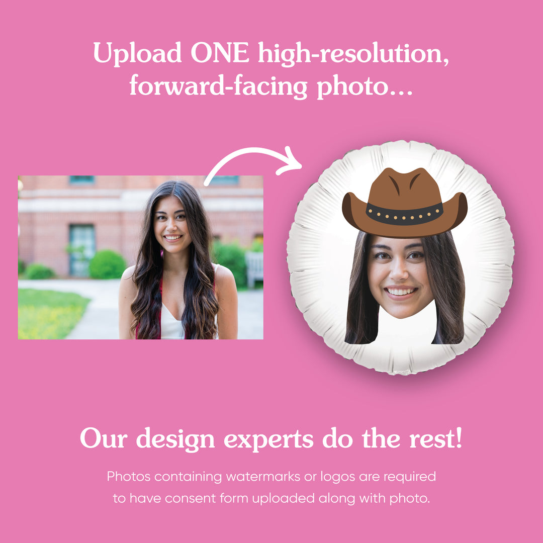 Personalized Fun Face Cowboy Hat Balloon - Double Sided - 1 Ct