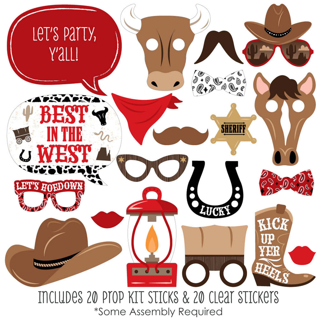 Western Hoedown - Wild West Cowboy Party Photo Booth Props Kit - 20 Count