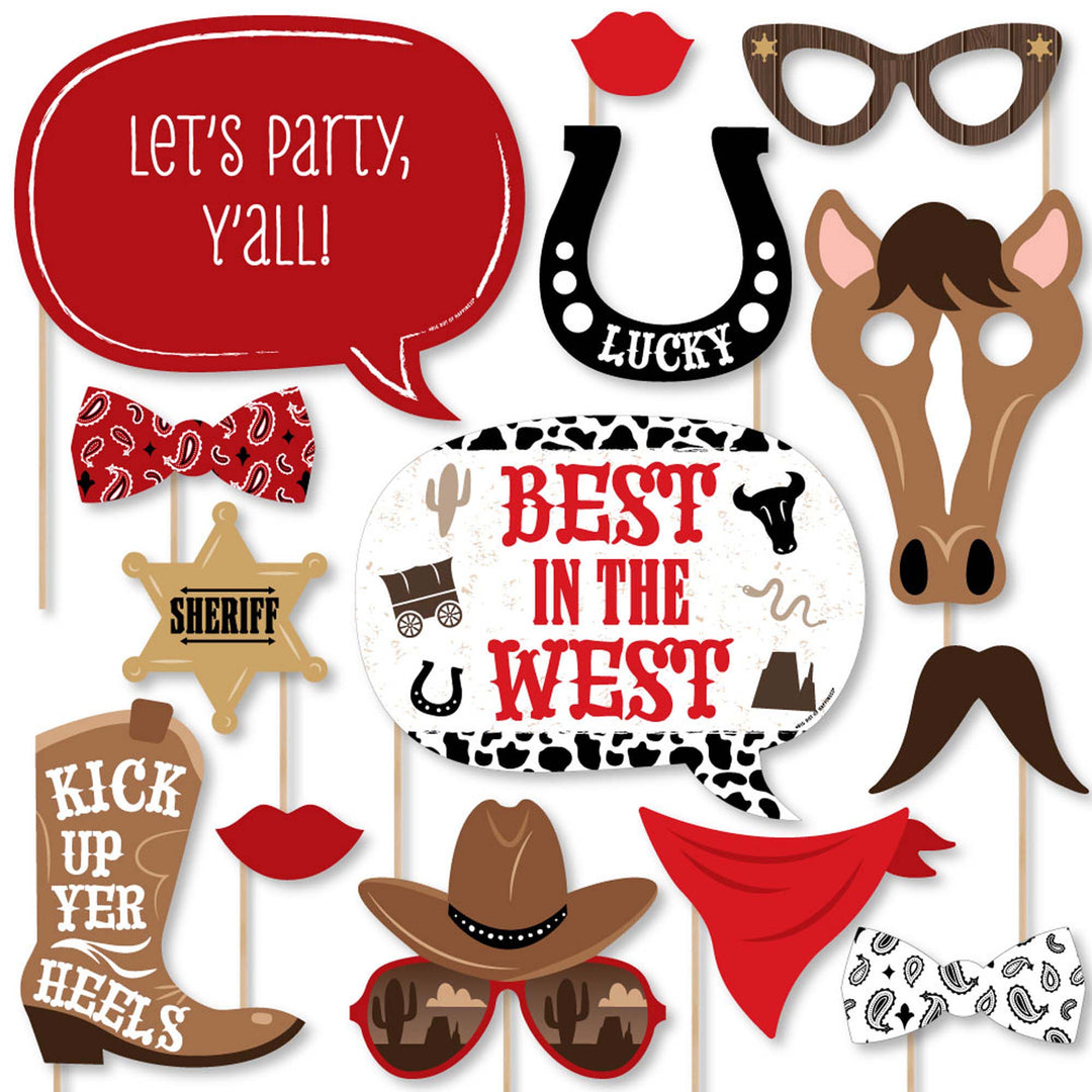 Western Hoedown - Wild West Cowboy Party Photo Booth Props Kit - 20 Count