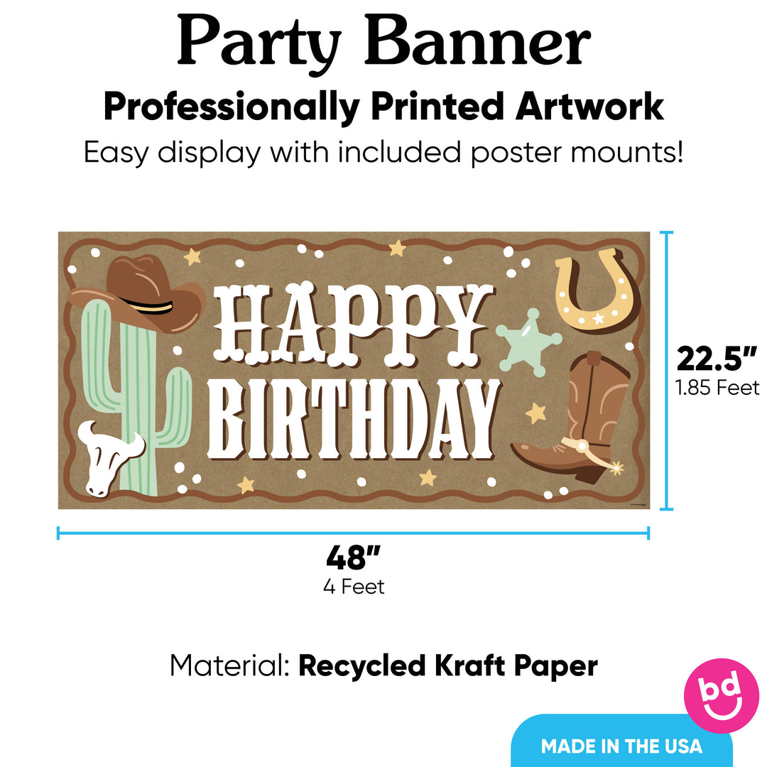 Western birthday banner 48x22.5 inches with 8 mounts