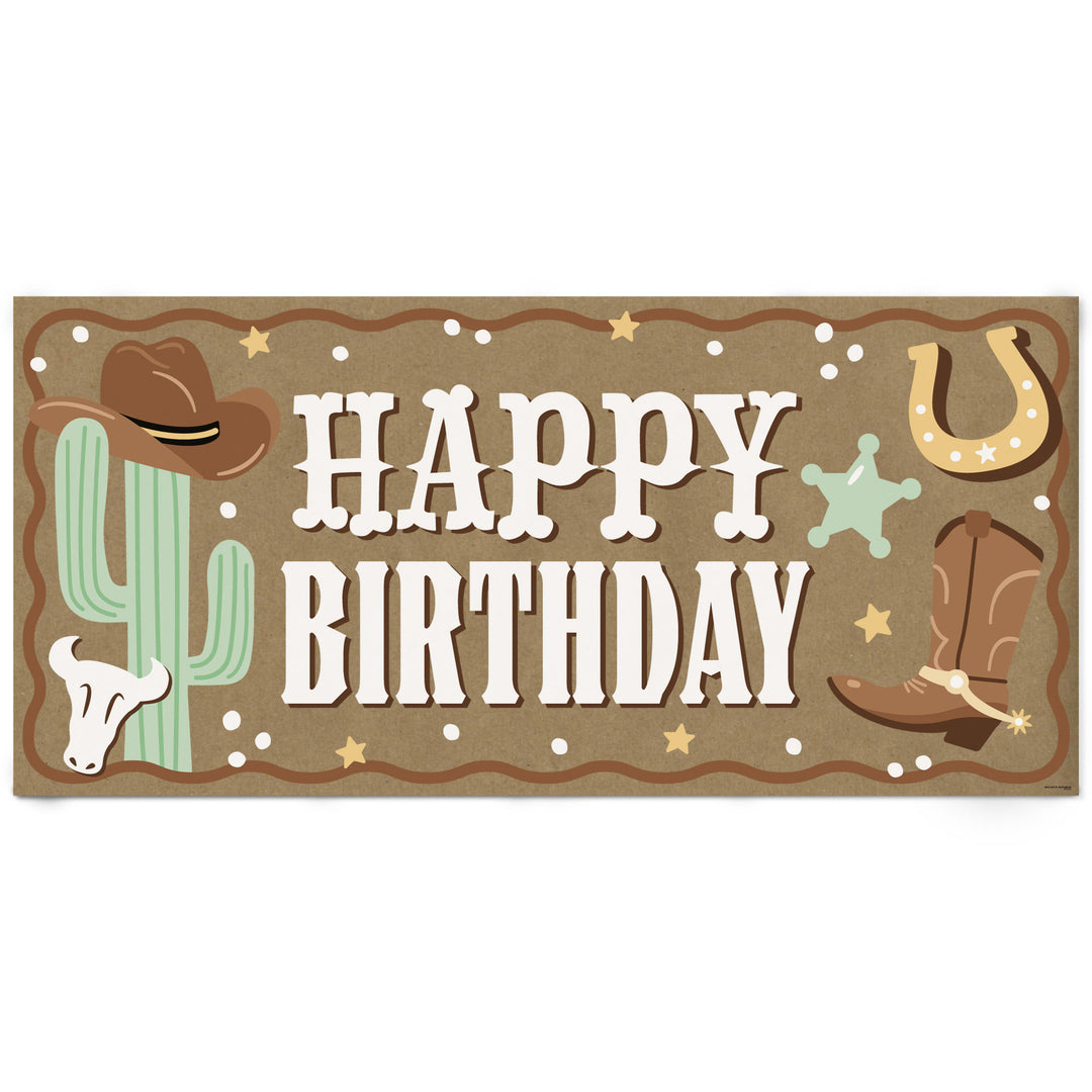 Western happy birthday kraft paper banner cowboy theme
