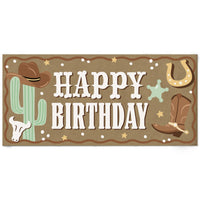 Western happy birthday kraft paper banner cowboy theme