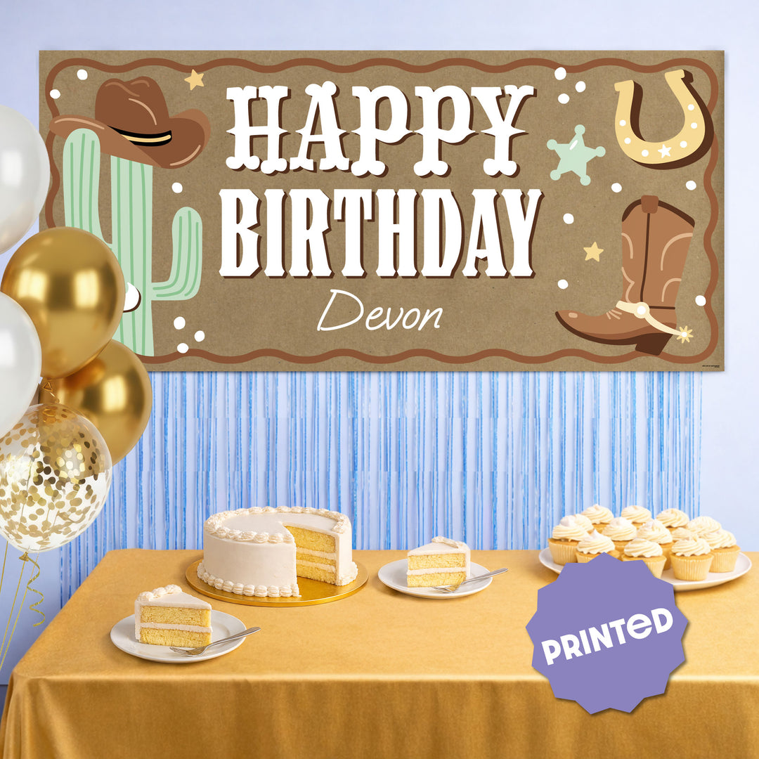 Rustic western party backdrop with personalized banner