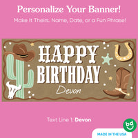 Custom name printed on western birthday banner