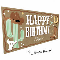 Cowboy hat and cactus artwork close-up