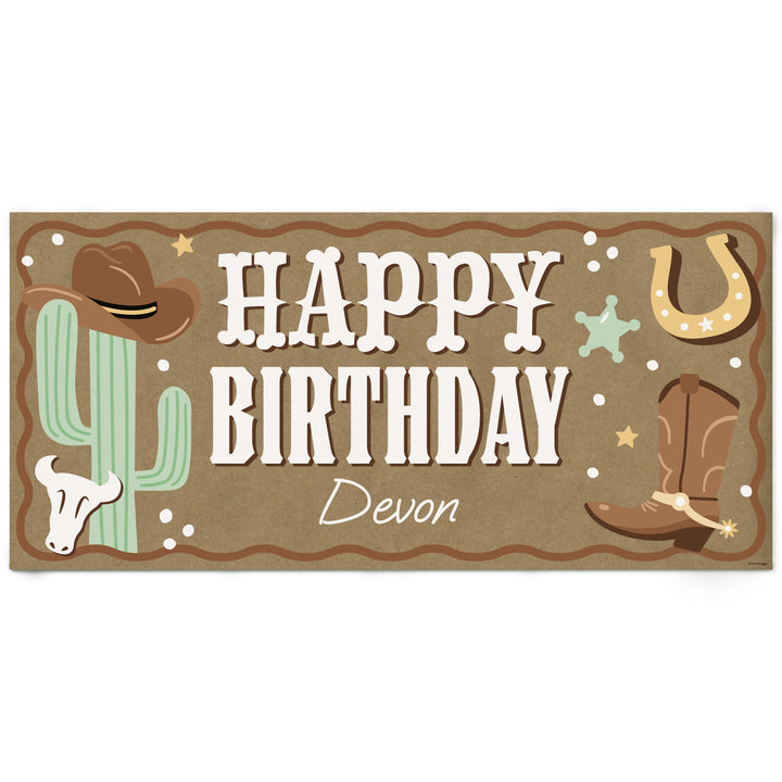 Personalized Western Happy Birthday kraft paper banner