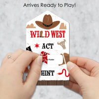 Western Hoedown - Wild West Cowboy Party Game Pickle Cards - Act, Draw, Hint Pull Tabs - Set of 12