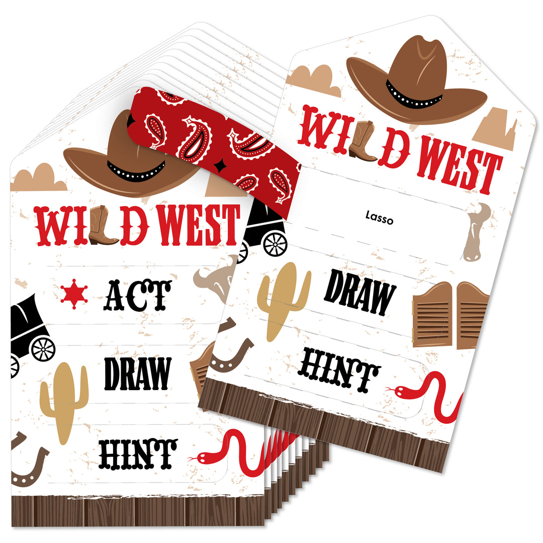Western Hoedown - Wild West Cowboy Party Game Pickle Cards - Act, Draw, Hint Pull Tabs - Set of 12