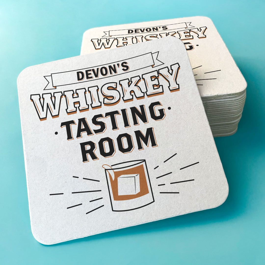 Custom Text Coasters - Whiskey Tasting Room