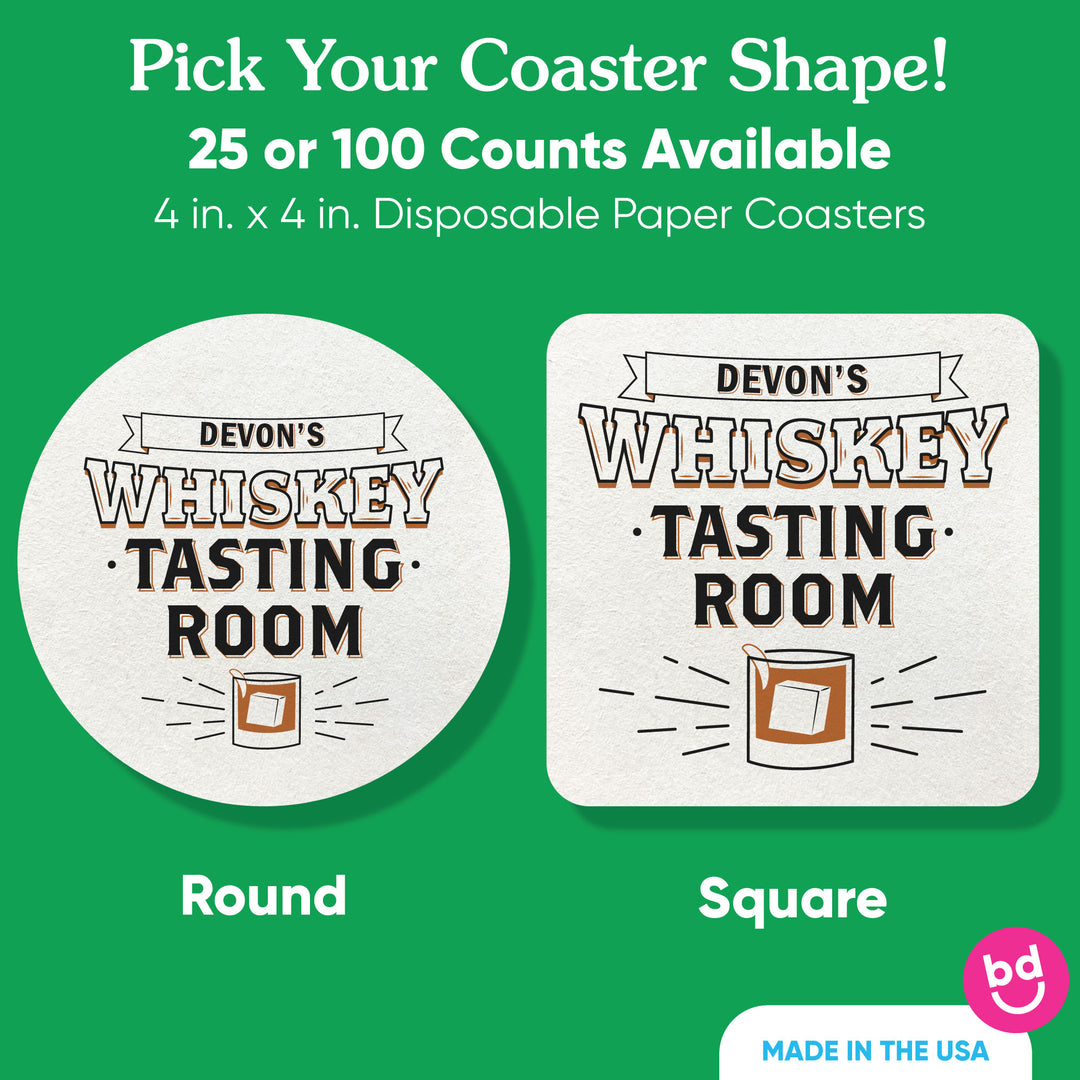 Custom Text Coasters - Whiskey Tasting Room