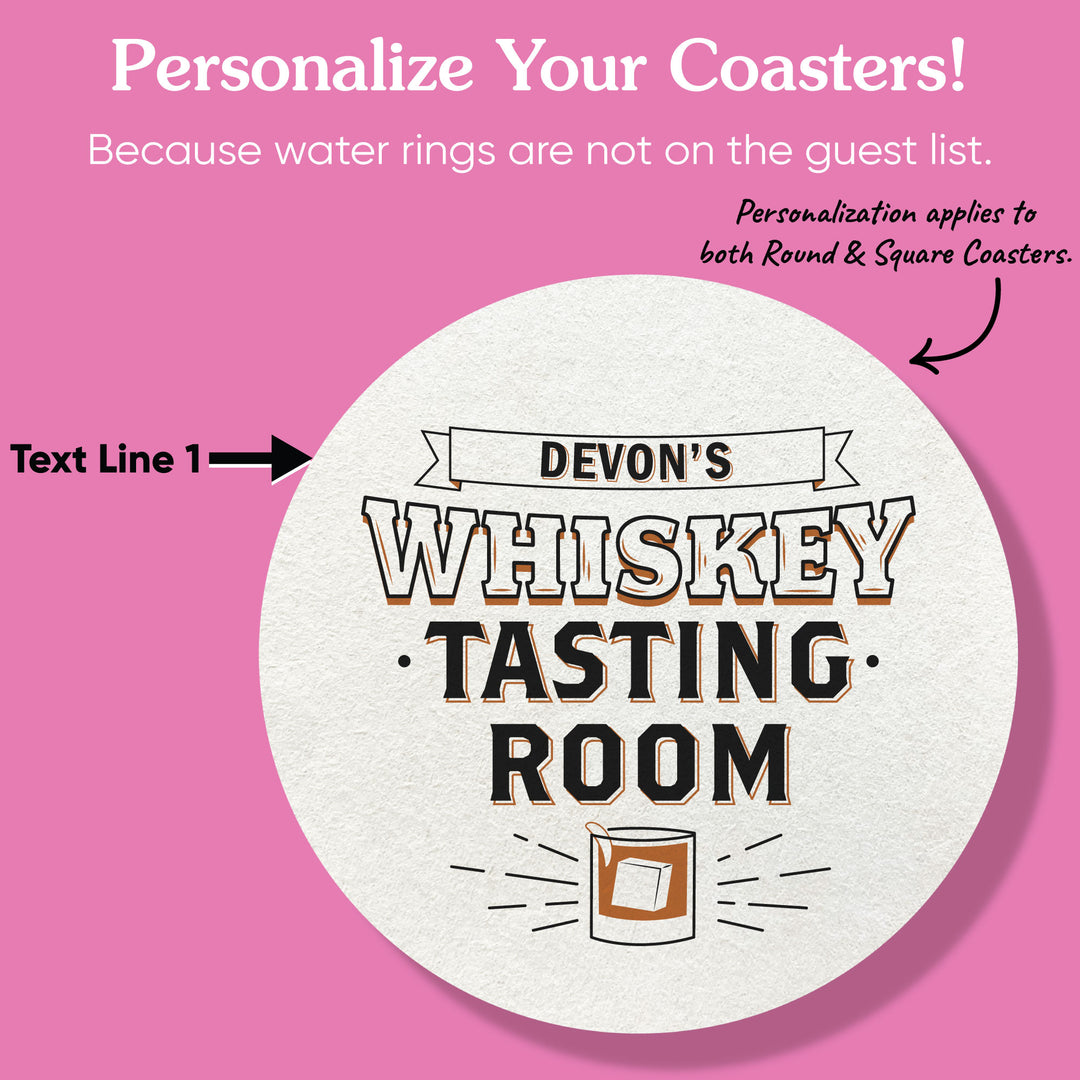Custom Text Coasters - Whiskey Tasting Room
