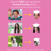 Custom Fun Face White & Gold Grad Cap Cut-Outs - 24 Ct
