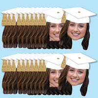 Custom Fun Face White & Gold Grad Cap Cut-Outs - 24 Ct