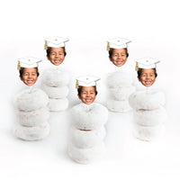 Custom Fun Face White & Gold Grad Cap Treat Picks - 24 Ct