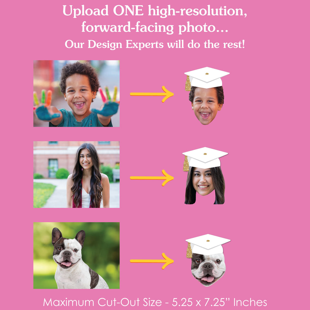 Custom Fun Face White & Gold Grad Cap Essentials - 20 Ct