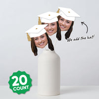 Custom Fun Face White & Gold Grad Cap Essentials - 20 Ct