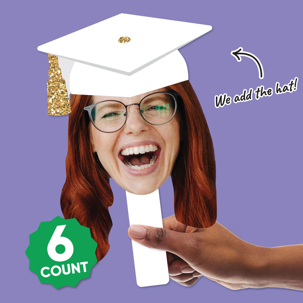 Custom Fun Face White & Gold Grad Paddles - 6 Ct