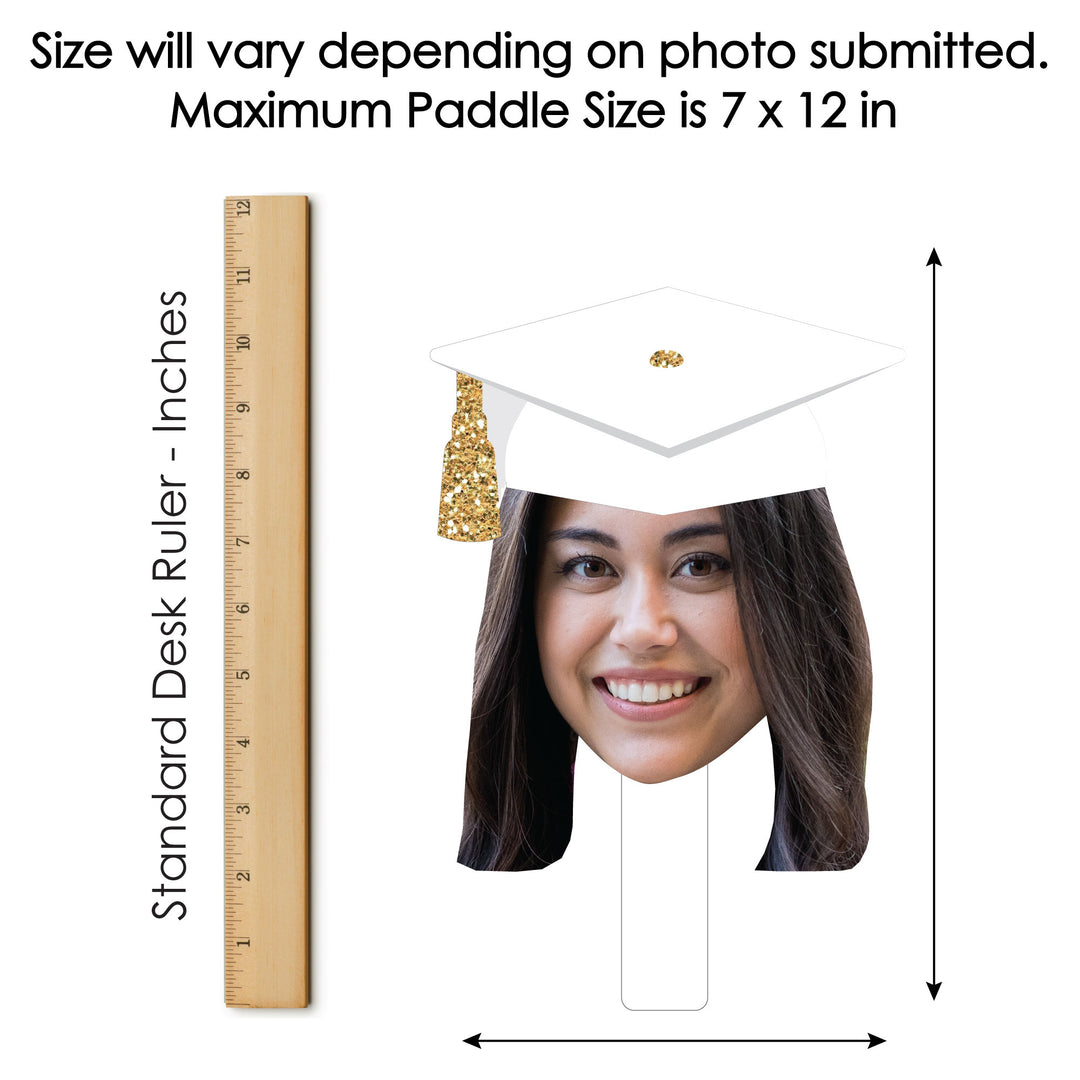 Custom Fun Face White & Gold Grad Paddles - 6 Ct