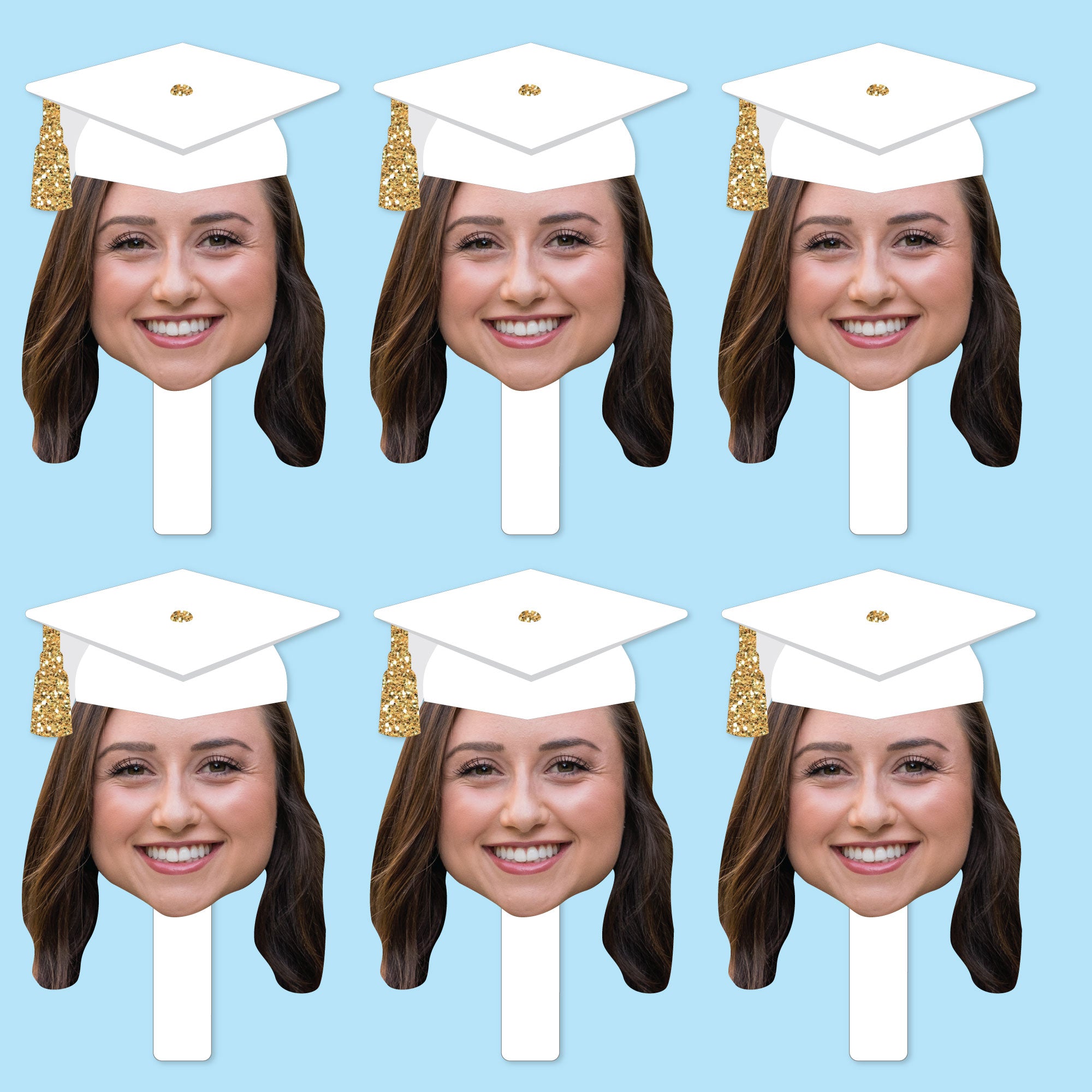 Grad Face Sign Personalized White & Gold Grad Cap Face Paddle Fans - Custom Graduation ...