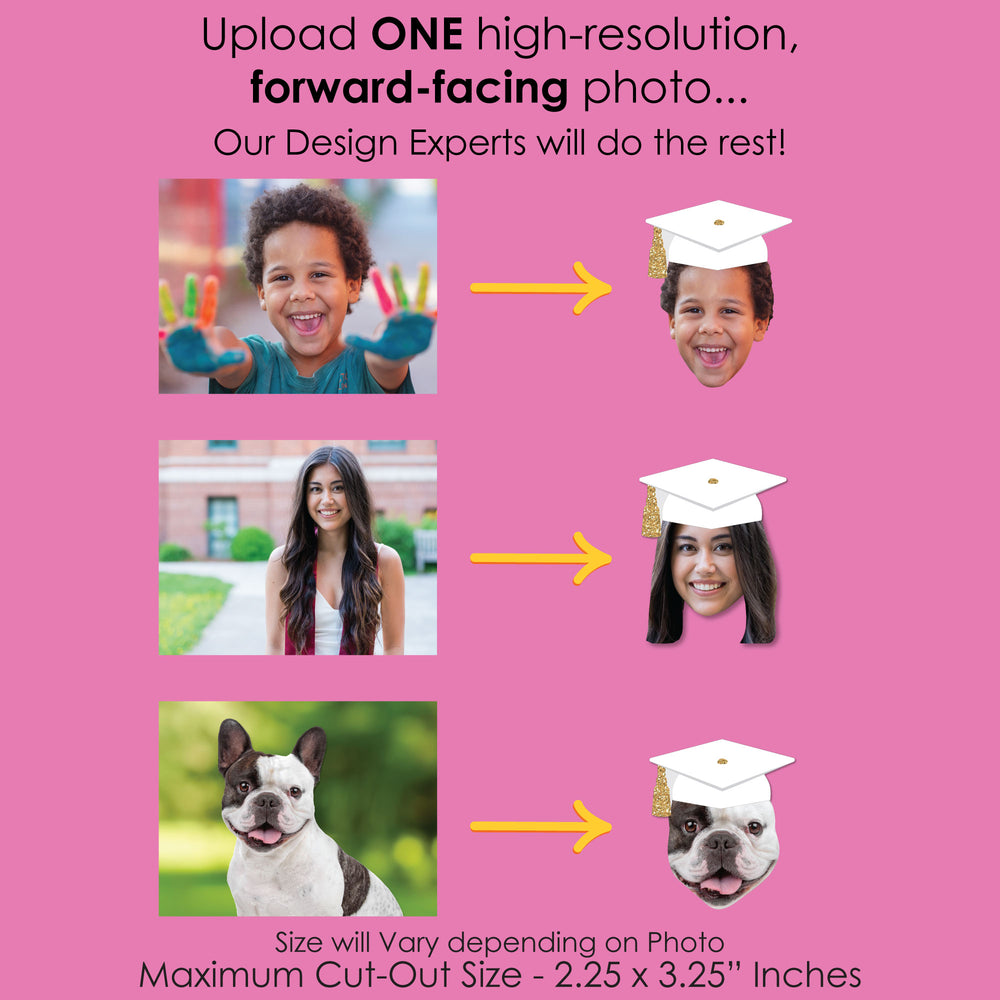 Custom Fun Face White & Gold Grad Cap Straw Decor - 24 Ct