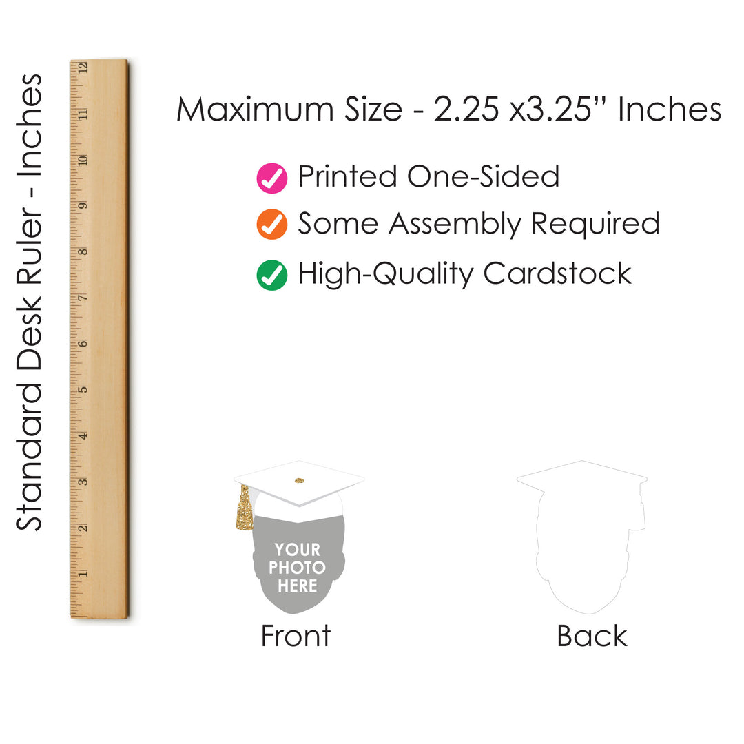 Custom Fun Face White & Gold Grad Cap Straw Decor - 24 Ct