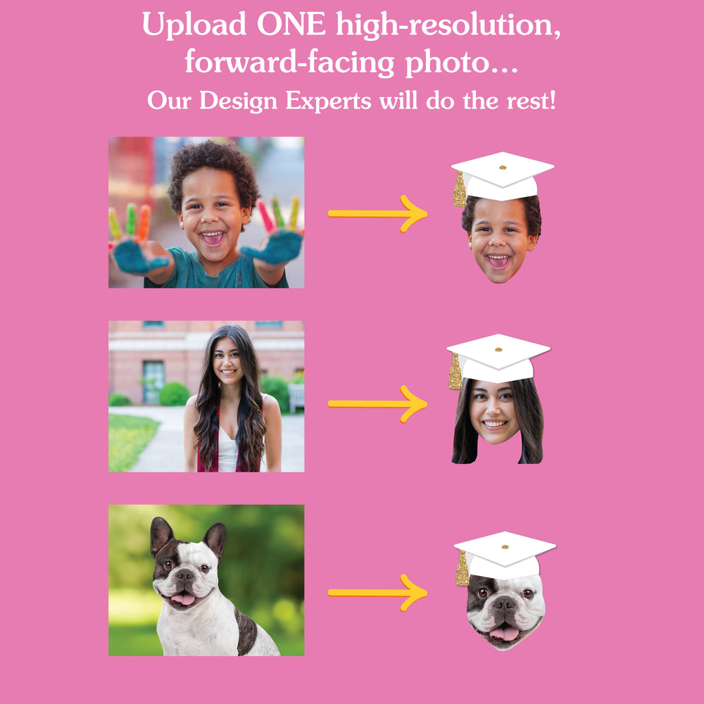 Custom Fun Face White & Gold Grad Cap Table Toppers - 15 Ct