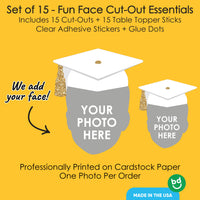 Custom Fun Face White & Gold Grad Cap Table Toppers - 15 Ct