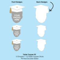 Custom Fun Face White & Gold Grad Cap Table Toppers - 15 Ct