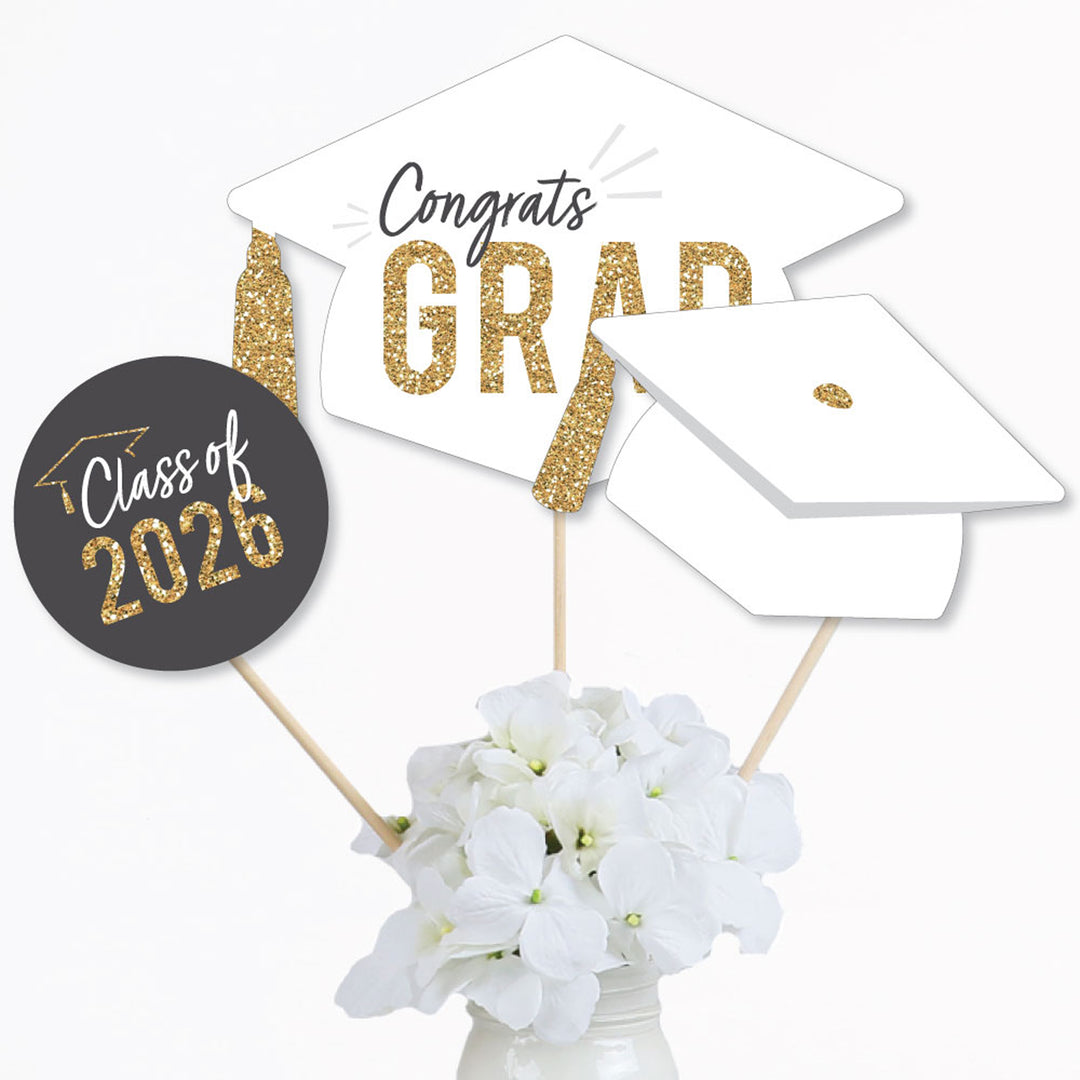White & Gold Grad Table Toppers - 15 Ct