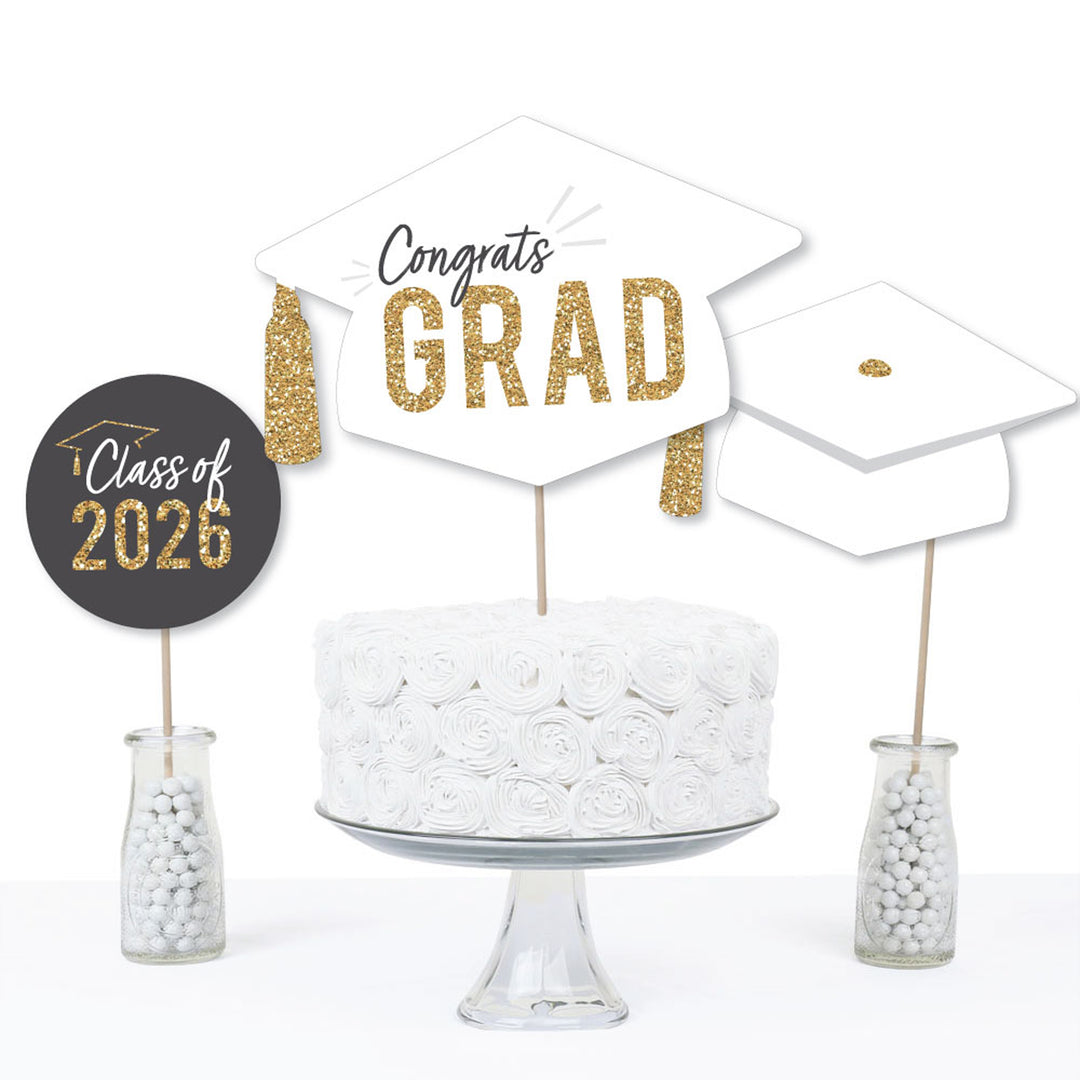 White & Gold Grad Table Toppers - 15 Ct