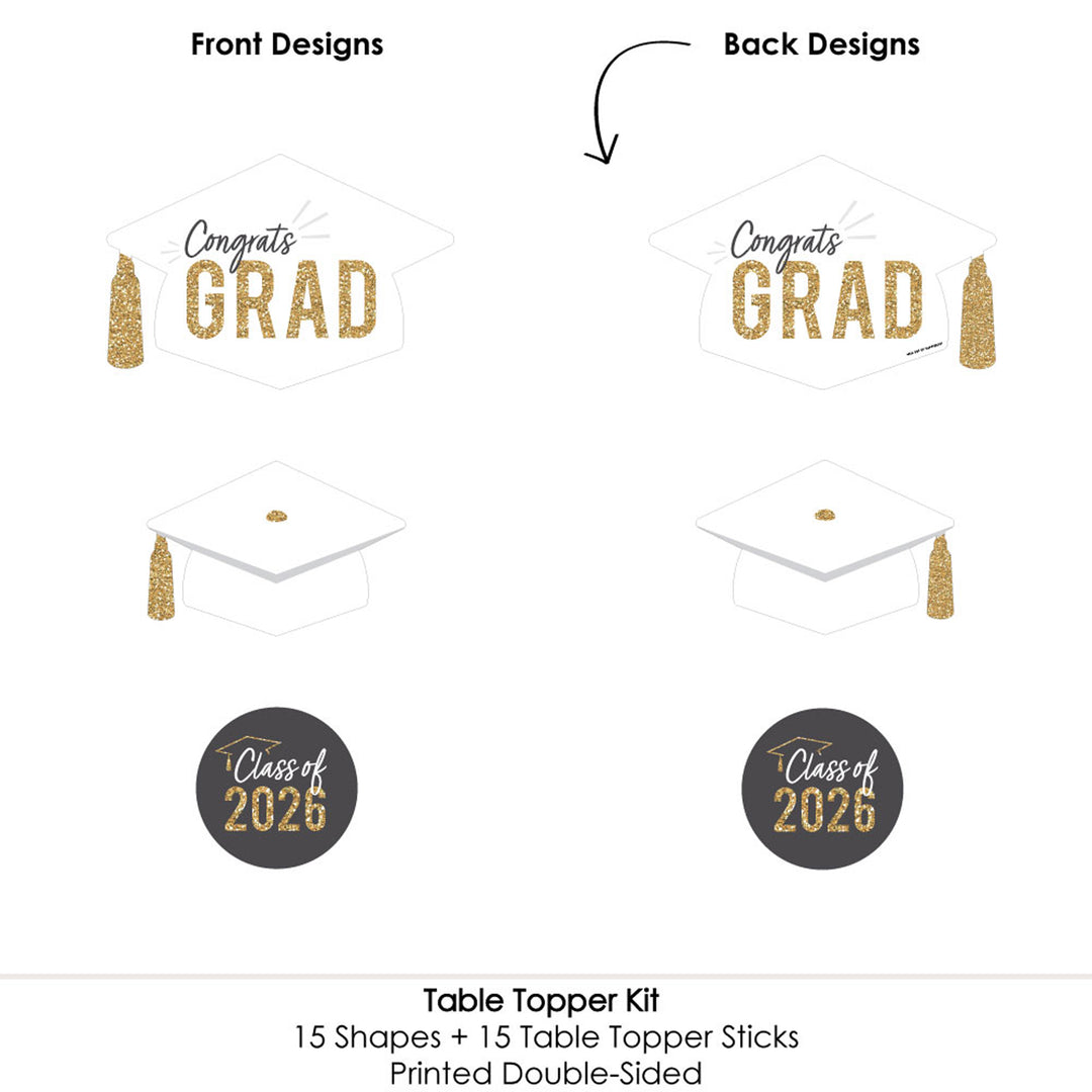 White & Gold Grad Table Toppers - 15 Ct