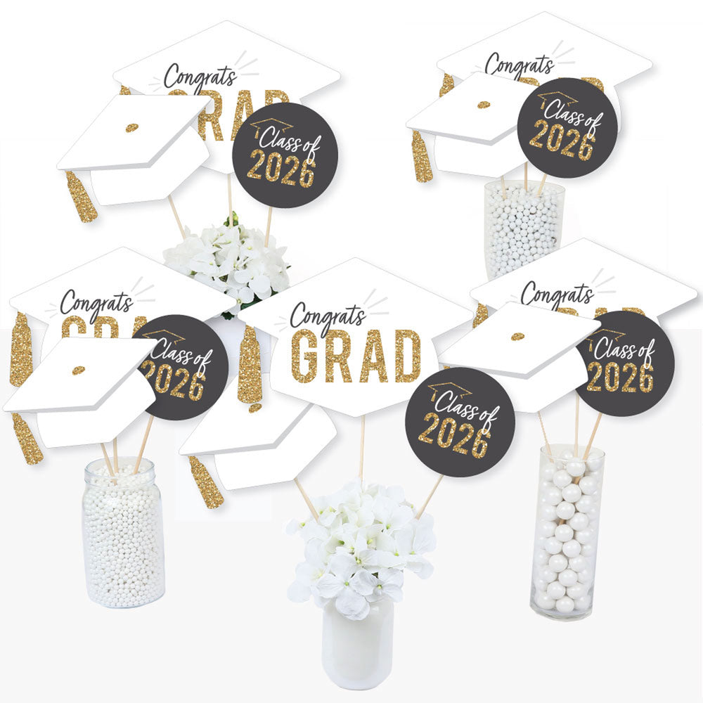 White & Gold Grad Table Toppers - 15 Ct