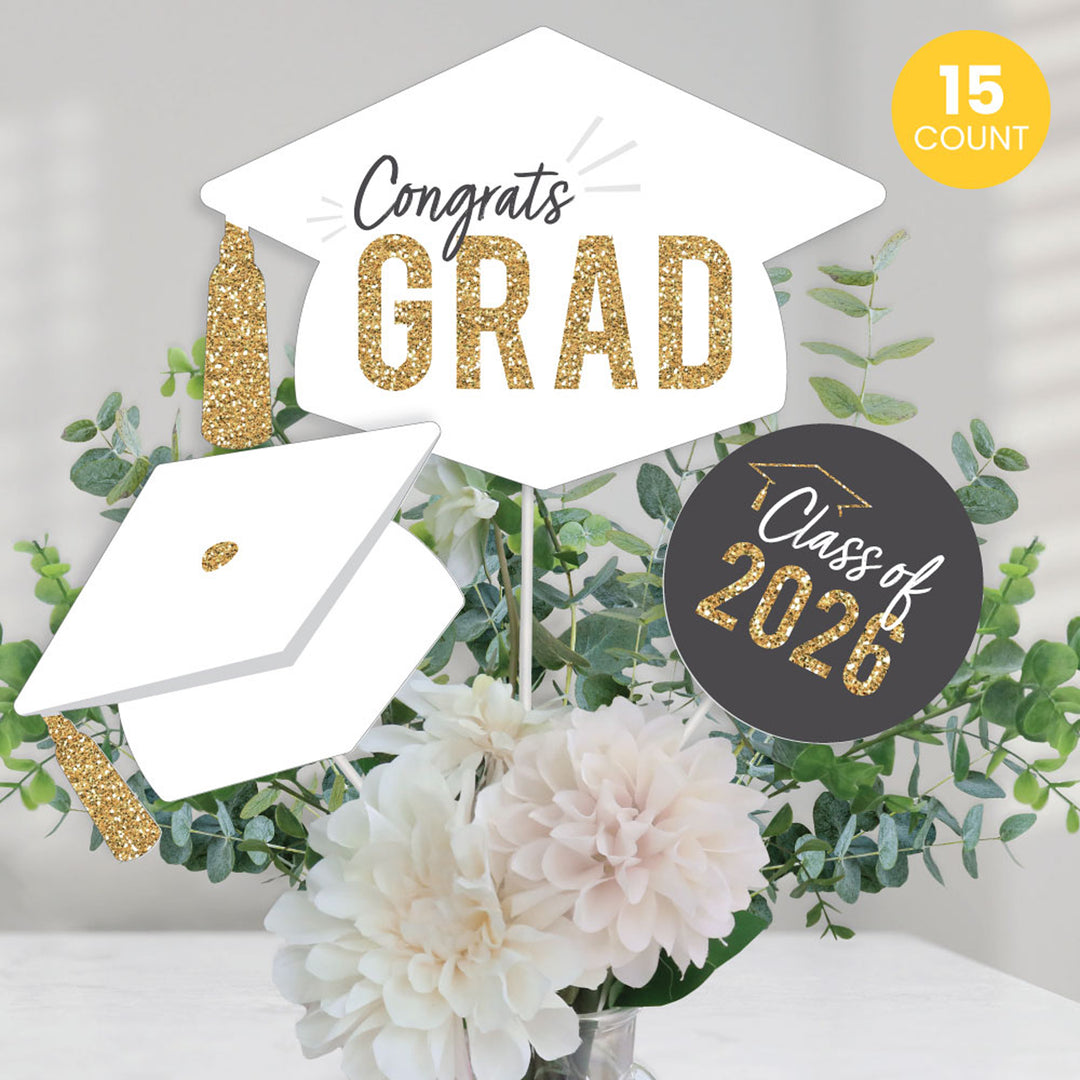 White & Gold Grad Table Toppers - 15 Ct