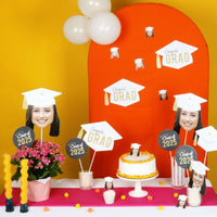 Custom Fun Face White & Gold Grad Cap Essentials - 20 Ct