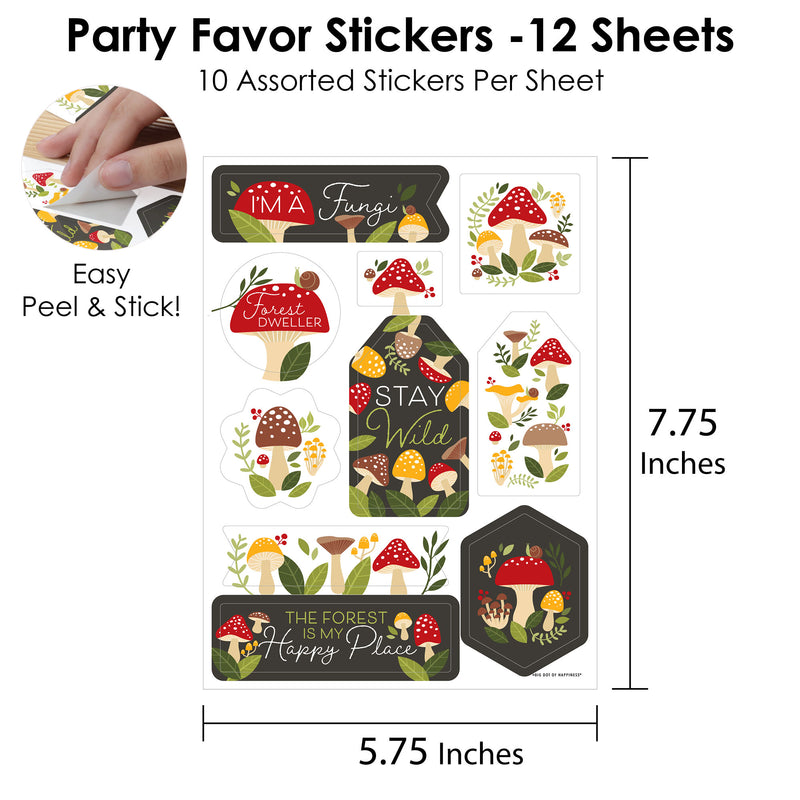Wild Mushrooms - Red Toadstool Party Favor Sticker Set - 12 Sheets - 120 Stickers