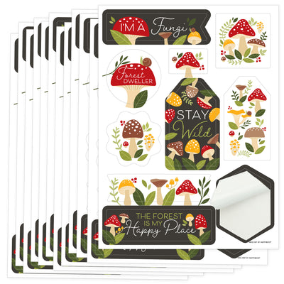 Wild Mushrooms - Red Toadstool Party Favor Sticker Set - 12 Sheets - 120 Stickers
