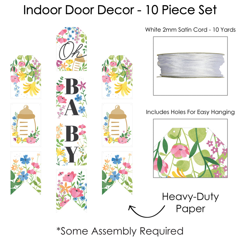 Wildflowers Baby - Hanging Vertical Paper Door Banners - Boho Floral Baby Shower Wall Decoration Kit - Indoor Door Decor