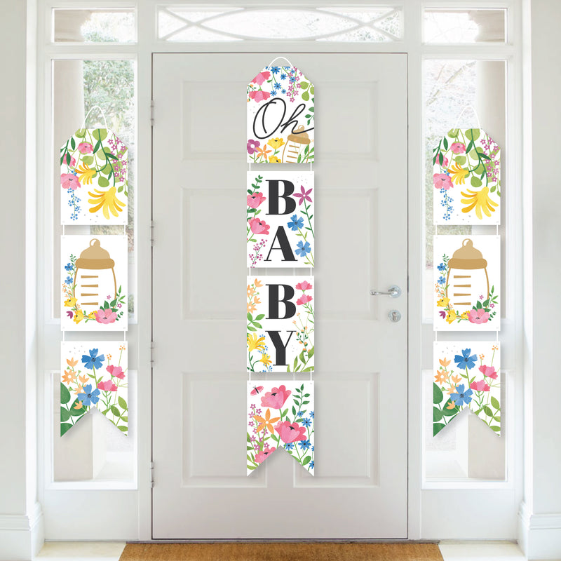 Wildflowers Baby - Hanging Vertical Paper Door Banners - Boho Floral Baby Shower Wall Decoration Kit - Indoor Door Decor