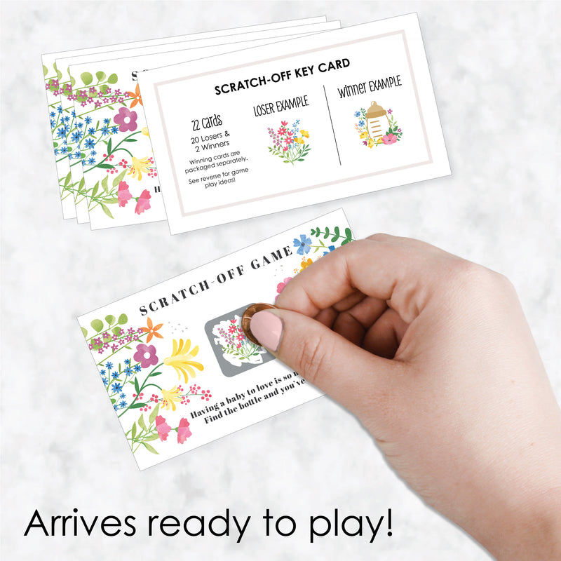 Wildflowers Baby - Boho Floral Baby Shower Game Scratch Off Cards - 22 Count