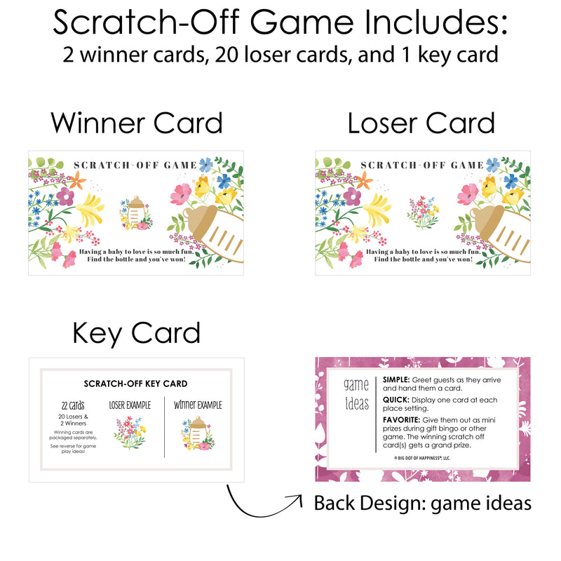 Wildflowers Baby - Boho Floral Baby Shower Game Scratch Off Cards - 22 Count