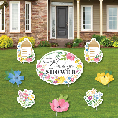 Wildflowers Baby - Yard Sign and Outdoor Lawn Decorations - Boho Floral Baby Shower Yard Signs - Set of 8