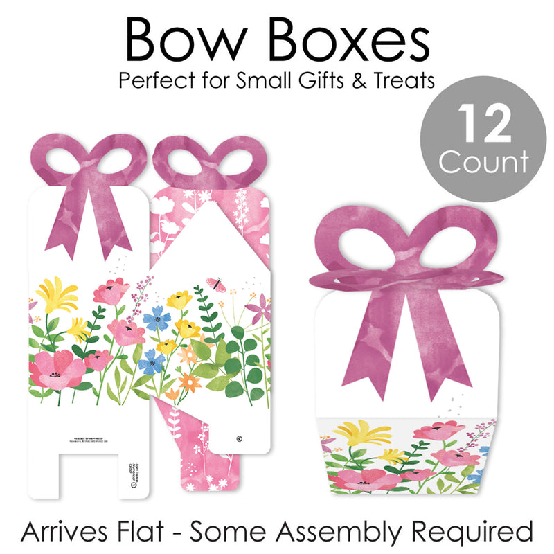 Wildflowers - Square Favor Gift Boxes - Boho Floral Party Bow Boxes - Set of 12