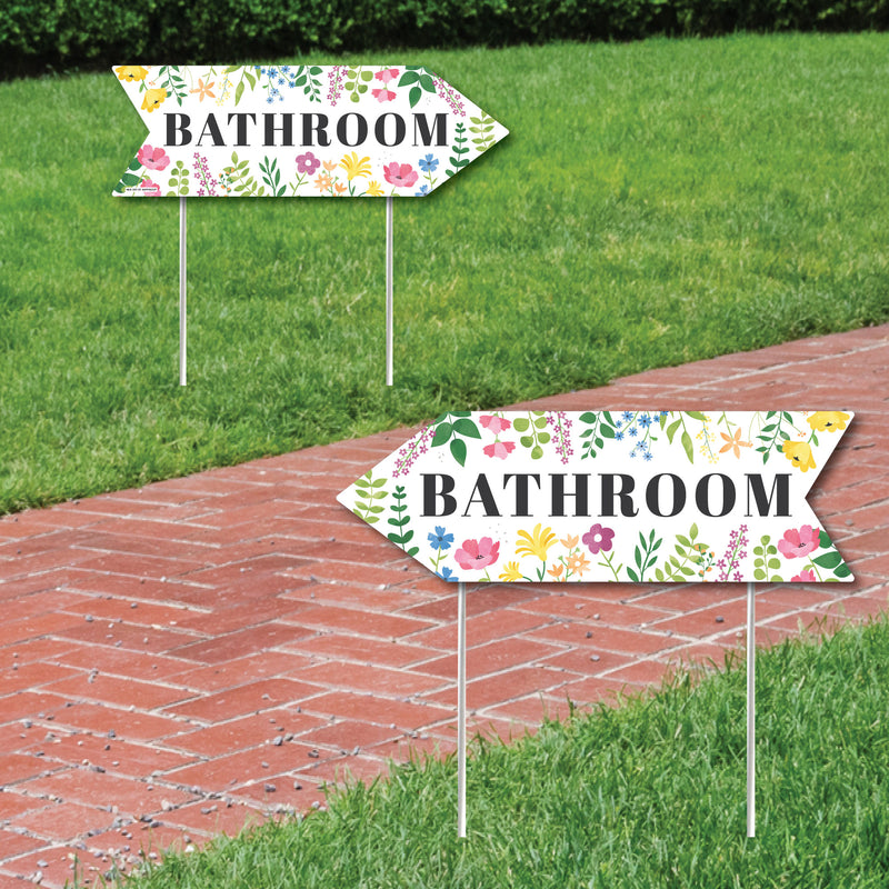 Wildflowers Wedding Bathroom Signs - Boho Floral Wedding Sign Arrow - Double Sided Directional Yard Signs - Set of 2