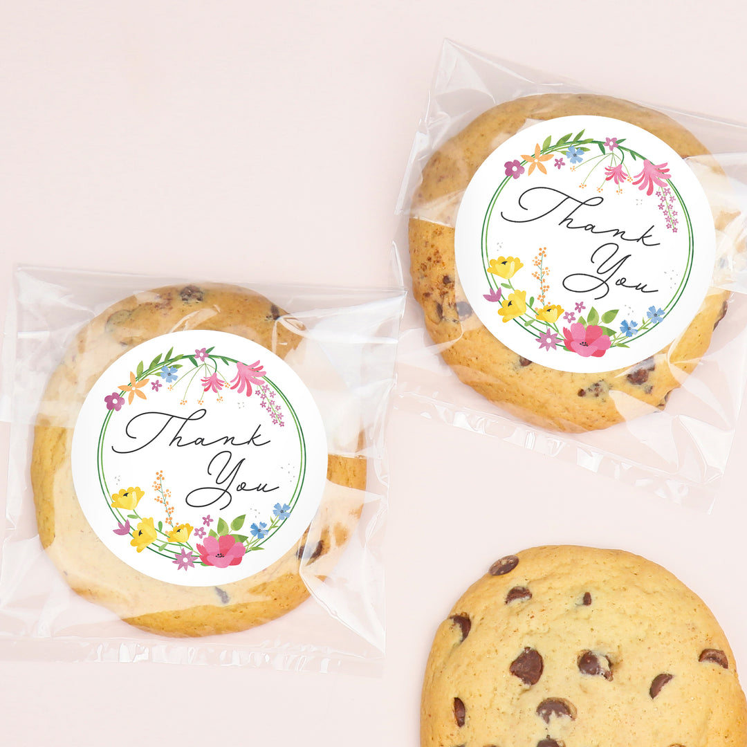Wildflowers Thank You Wedding Stickers & Clear Cookie Bags - 25 Ct