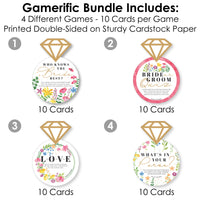 Wildflowers Bride - 4 Boho Floral Bridal Shower Games - 10 Cards Each - Who Knows The Bride Best, Bride or Groom Quiz, What’s in Your Purse and Love - Gamerific Bundle