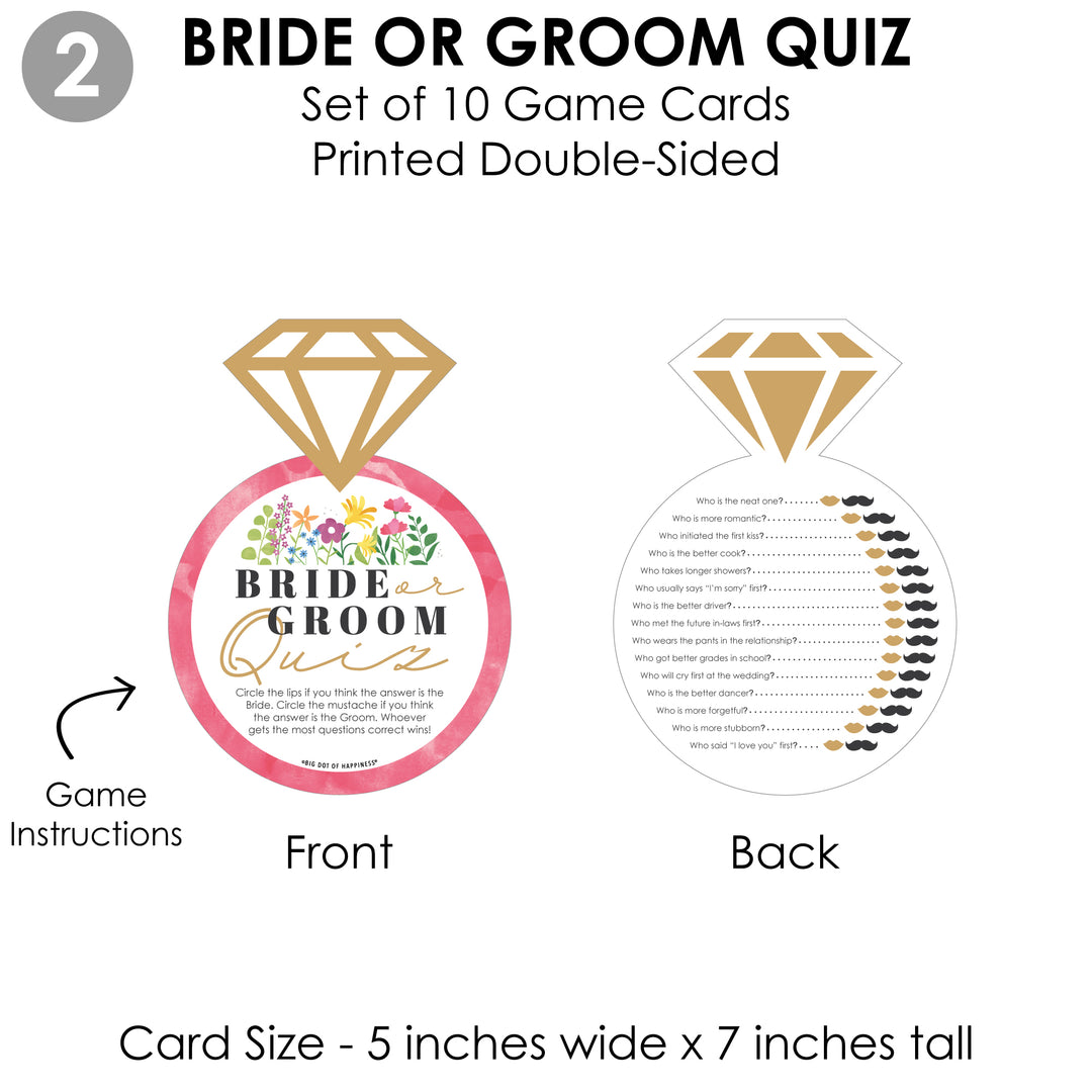 Wildflowers Bride - 4 Boho Floral Bridal Shower Games - 10 Cards Each - Who Knows The Bride Best, Bride or Groom Quiz, What’s in Your Purse and Love - Gamerific Bundle